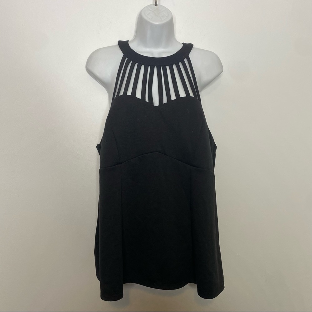 Torrid Black High Neck Strappy Cage Peplum Top Size 2X